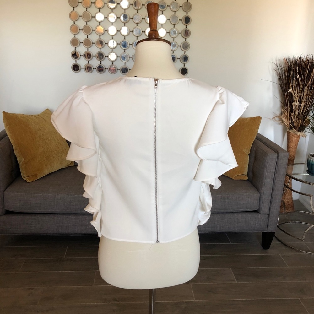 White Ruffle Crop Top - Picture 2 of 7